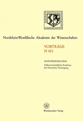 Sinn |  Volkswirtschaftliche Probleme der Deutschen Vereinigung | Buch |  Sack Fachmedien