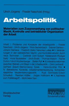 Jürgens / Naschold |  Arbeitspolitik | Buch |  Sack Fachmedien