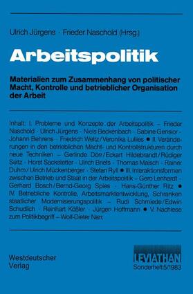 Naschold / Jürgens | Arbeitspolitik | Buch | 978-3-531-11641-9 | sack.de