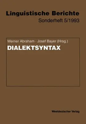 Bayer / Abraham |  Dialektsyntax | Buch |  Sack Fachmedien