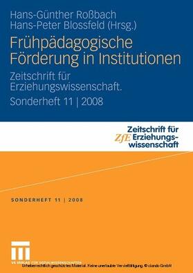 Roßbach / Blossfeld | Frühpädagogische Förderung in Institutionen | E-Book | sack.de
