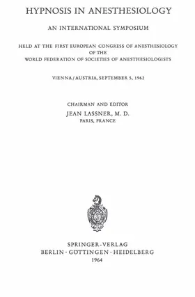 Lassner |  Hypnosis in Anaesthesiology | Buch |  Sack Fachmedien