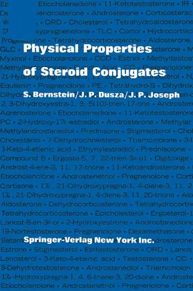 Bernstein / Dusza / Joseph | Physical Properties of Steroid Conjugates | Buch | 978-3-540-04060-6 | www.sack.de