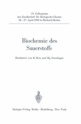 Hess / Staudinger |  Biochemie des Sauerstoffs | Buch |  Sack Fachmedien