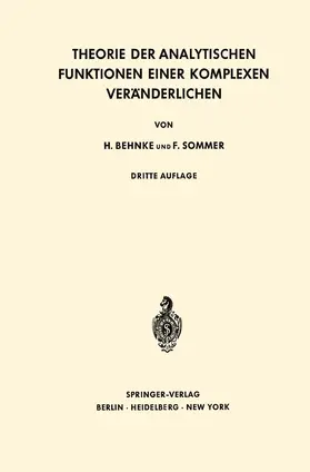 Behnke / Sommer |  Theorie der Analytischen Funktionen Einer Komplexen Veränderlichen | Buch |  Sack Fachmedien