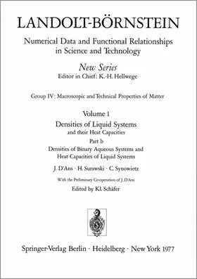 D'Ans / Surawski / Synowietz |  Densities of Binary Aqueous Systems and Heat Capacities of Liquid Systems / Dichten binärer wässeriger Systeme und Wärmekapazitäten flüssiger Systeme | Buch |  Sack Fachmedien