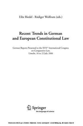 Riedel / Wolfrum | Recent Trends in German and European Constitutional Law | E-Book | sack.de