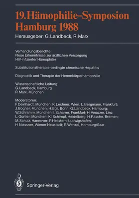 Marx / Landbeck |  19. Hämophilie-Symposion Hamburg 1988 | Buch |  Sack Fachmedien