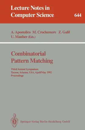 Apostolico / Manber / Crochemore |  Combinatorial Pattern Matching | Buch |  Sack Fachmedien