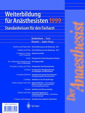 Bardenheuer / Spahn / Forst | Weiterbildung für Anästhesisten 1999 | Buch | 978-3-540-66816-9 | sack.de