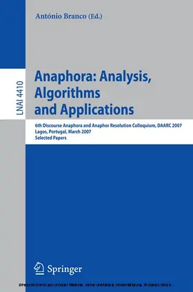 Branco | Anaphora: Analysis, Algorithms and Applications | E-Book | sack.de