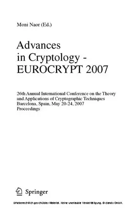 Naor |  Advances in Cryptology – EUROCRYPT 2007 | eBook | Sack Fachmedien