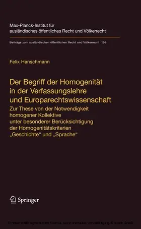 Hanschmann | Der Begriff der Homogenität in der Verfassungslehre und Europarechtswissenschaft | E-Book | www.sack.de