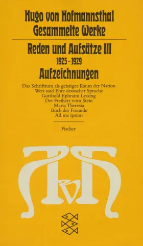 Hofmannsthal |  Reden und Aufsätze III | Buch |  Sack Fachmedien