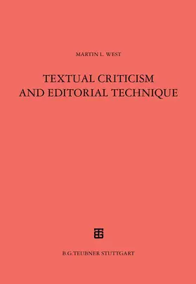 West |  Textual Criticism and Editorial Technique | Buch |  Sack Fachmedien