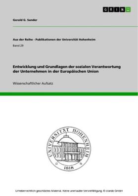 Sander | Entwicklung und Grundlagen der sozialen Verantwortung der Unternehmen in der Europäischen Union | E-Book | sack.de