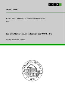 Sander | Zur unmittelbaren Anwendbarkeit des WTO-Rechts | E-Book | sack.de
