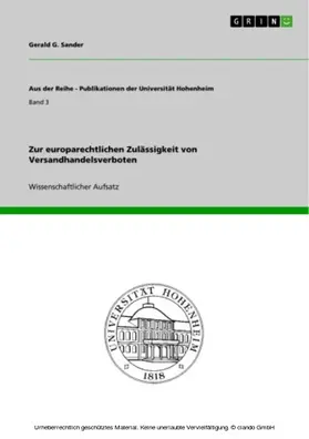 Sander |  Zur europarechtlichen Zulässigkeit von Versandhandelsverboten | eBook | Sack Fachmedien