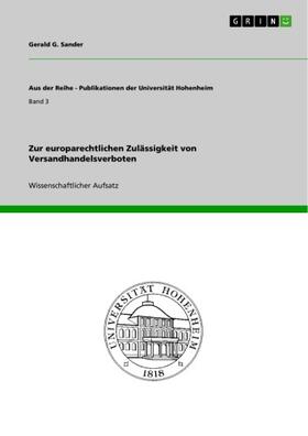 Sander | Zur europarechtlichen Zulässigkeit von Versandhandelsverboten | E-Book | sack.de