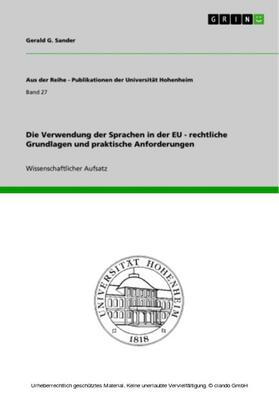 Sander | Die Verwendung der Sprachen in der EU - rechtliche Grundlagen und praktische Anforderungen | E-Book | sack.de