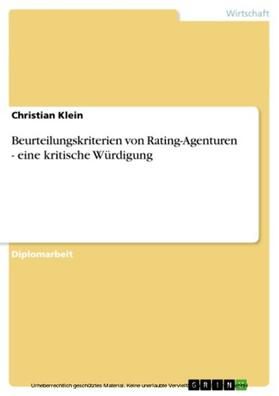 Klein | Beurteilungskriterien von Rating-Agenturen - eine kritische Würdigung | E-Book | sack.de