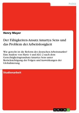 Mayer |  Der Fähigkeiten-Ansatz Amartya Sens und das Problem der Arbeitslosigkeit | Buch |  Sack Fachmedien