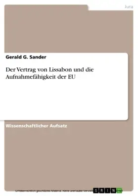Sander |  Der Vertrag von Lissabon und die Aufnahmefähigkeit der EU | eBook | Sack Fachmedien