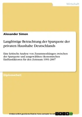 Simon |  Langfristige Betrachtung der Sparquote der privaten Haushalte Deutschlands | eBook | Sack Fachmedien