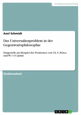 Schmidt |  Das Universalienproblem in der Gegenwartsphilosophie | eBook | Sack Fachmedien