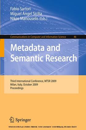 Sartori / Sicilia / Manouselis | Metadata and Semantic Research | E-Book | sack.de