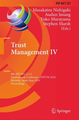 Nishigaki / Marsh / Josang |  Trust Management IV | Buch |  Sack Fachmedien