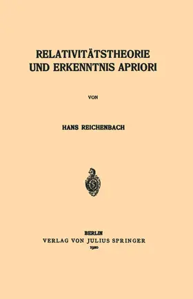 Reichenbach |  Relativitätstheorie und Erkenntnis Apriori | Buch |  Sack Fachmedien