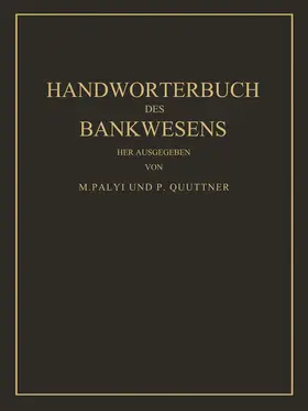 Palyi / Quittner |  Handwörterbuch des Bankwesens | Buch |  Sack Fachmedien