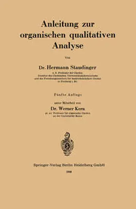 Staudinger |  Anleitung zur organischen qualitativen Analyse | eBook | Sack Fachmedien