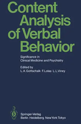 Gottschalk / Lolas / Viney |  Content Analysis of Verbal Behavior | eBook | Sack Fachmedien