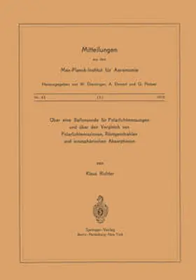 Richter |  Über eine Ballonsonde für Polarlichtmessungen und über den Vergleich von Polarlichtemissionen, Röntgenstrahlen und Ionosphärischen Absorptionen | eBook | Sack Fachmedien