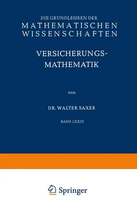 Saxer |  Versicherungsmathematik | Buch |  Sack Fachmedien