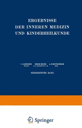 Langstein / Meyer / Schittenhelm |  Ergebnisse der Inneren Medizin und Kinderheilkunde | Buch |  Sack Fachmedien