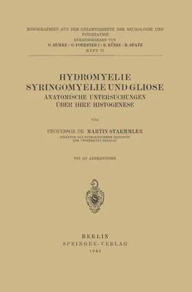Staemmler / Spatz / Bumke |  Hydromyelie Syringomyelie und Gliose | Buch |  Sack Fachmedien