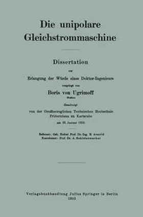 Ugrimoff |  Die unipolare Gleichstrommaschine | eBook | Sack Fachmedien