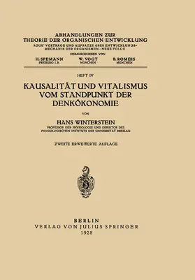 Winterstein / Spemann / Vogt |  Kausalität und Vitalismus vom Standpunkt der Denkökonomie | Buch |  Sack Fachmedien