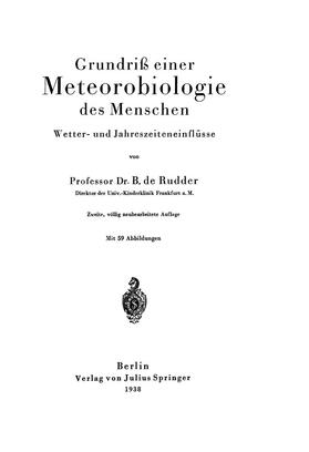 Rudder | Grundriß einer Meteorobiologie des Menschen | Buch | 978-3-642-94091-0 | sack.de