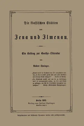 Springer |  Die klassischen Stätten von Jena und Jlmenau | Buch |  Sack Fachmedien