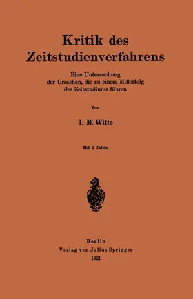 Witte |  Kritik des Zeitstudienverfahrens | Buch |  Sack Fachmedien