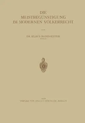 Bonhoeffer |  Die Meistbegünstigung im Modernen Völkerrecht | eBook | Sack Fachmedien