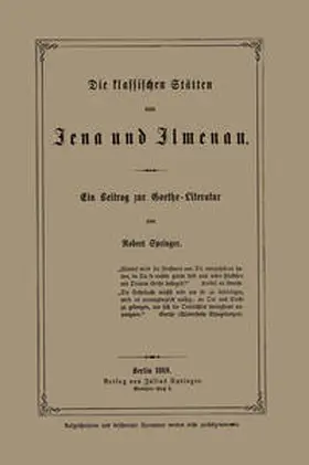 Springer |  Die klassischen Stätten von Jena und Jlmenau | eBook | Sack Fachmedien