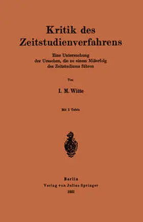 Witte |  Kritik des Zeitstudienverfahrens | eBook | Sack Fachmedien