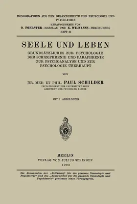 Schilder / Foerster / Wilmanns |  Seele und Leben | Buch |  Sack Fachmedien