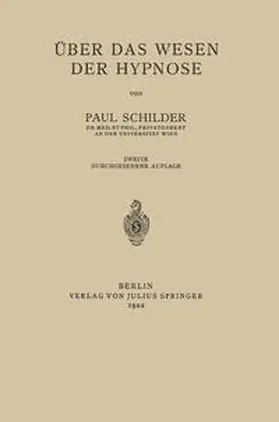 Schilder |  Über das Wesen der Hypnose | eBook | Sack Fachmedien