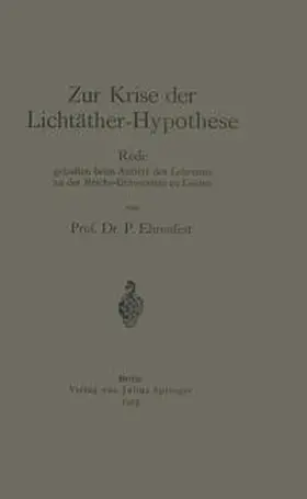 Ehrenfest |  Zur Krise der Lichtäther-Hypothese | eBook | Sack Fachmedien